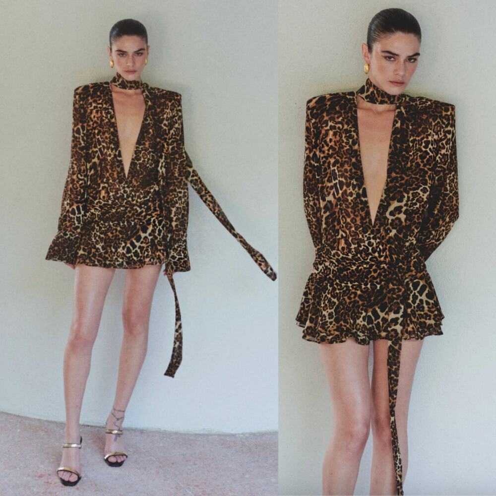 AWAVE Studio | NWT Eternal 5 Mini Dress With Shawl in Leopard Chiffon 36/4